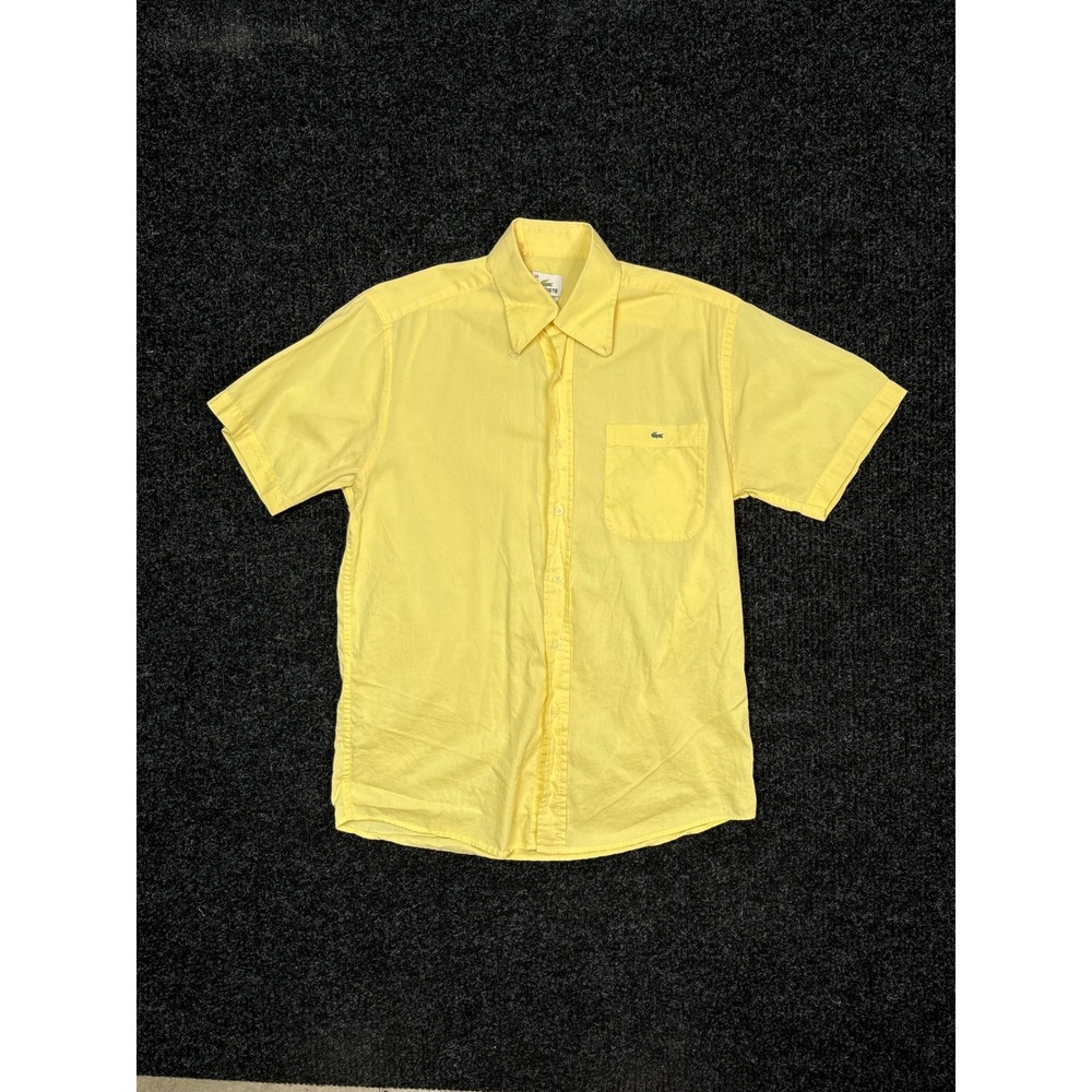 Lacoste Devenlay Mens Yellow Short Sleeve Button Down Shirt Size 38 Small Medium